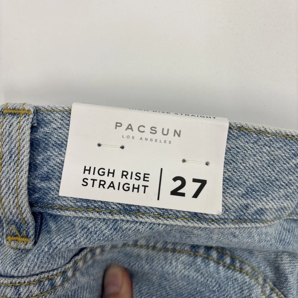 NWT PacSun Blue Straight Leg Button‎ Fly Jeans Size 27 High Rise Frayed Hem